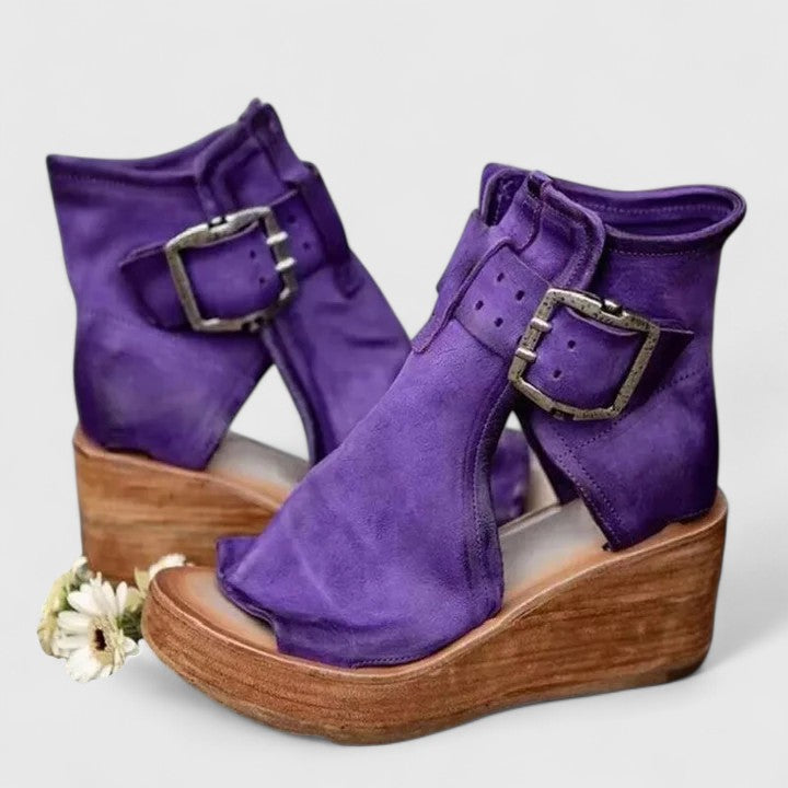 Open Toe Double Buckle Platform Wedge Sandals