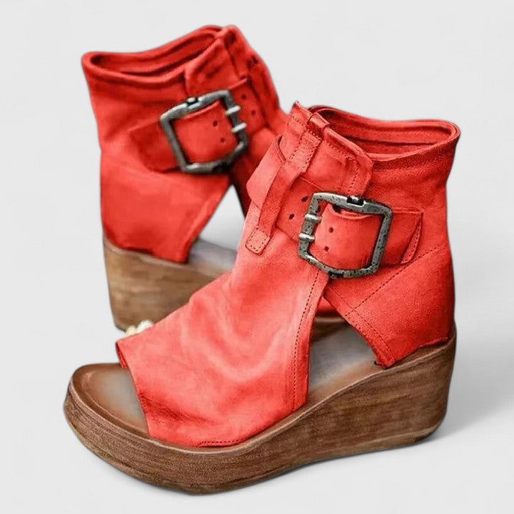 Open Toe Double Buckle Platform Wedge Sandals