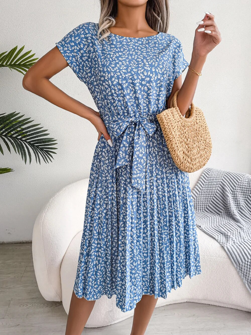 Nara Pleated Dress with Floral Pattern for Women Streetwear Style