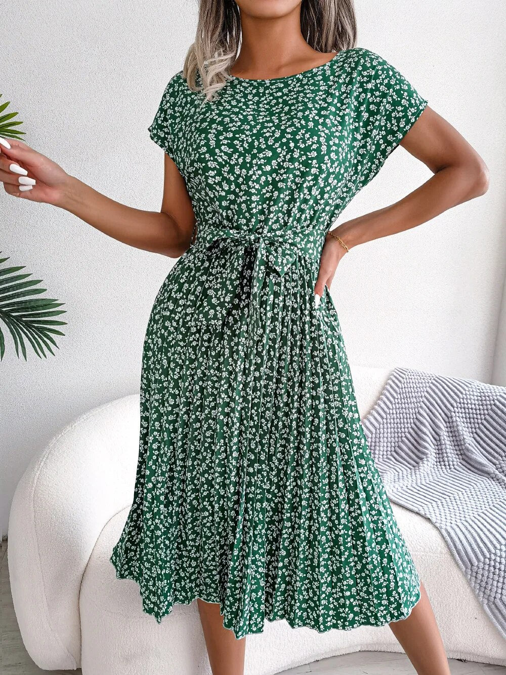 Nara Pleated Dress with Floral Pattern for Women Streetwear Style