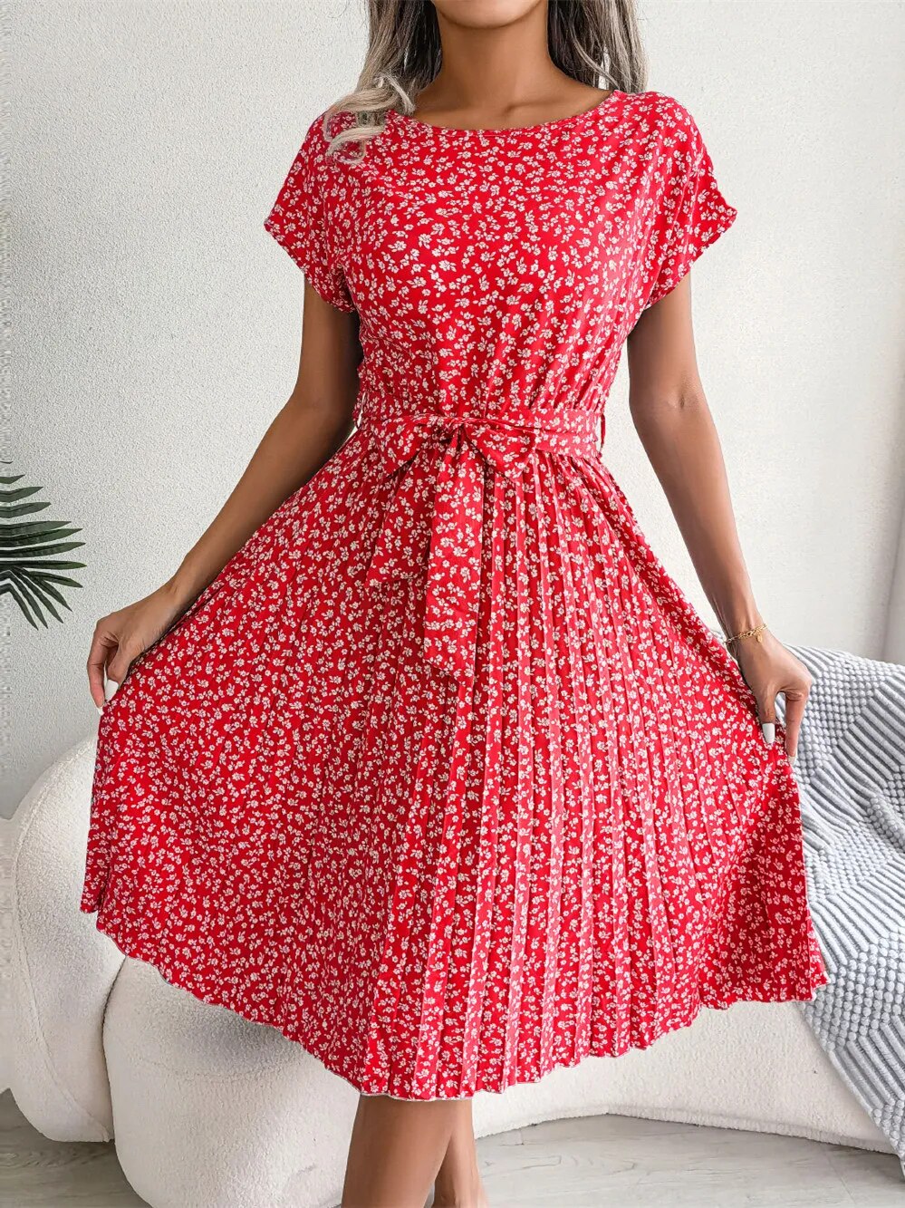 Nara Pleated Dress with Floral Pattern for Women Streetwear Style