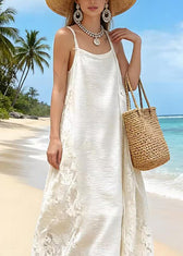 Fine Apricot Lace Patchwork Cotton Spaghetti Strap Dress Summer 2