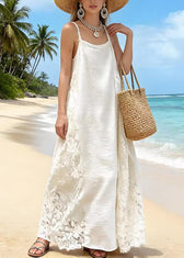 Fine Apricot Lace Patchwork Cotton Spaghetti Strap Dress Summer 5