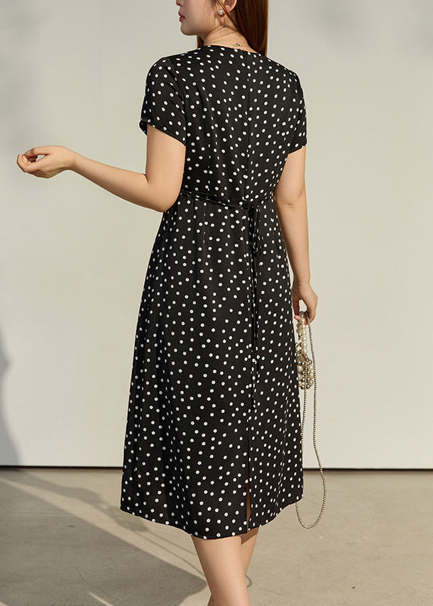 Polka Dot Lace Trim V-Neck Short Sleeve Bodycon Mini Dress
