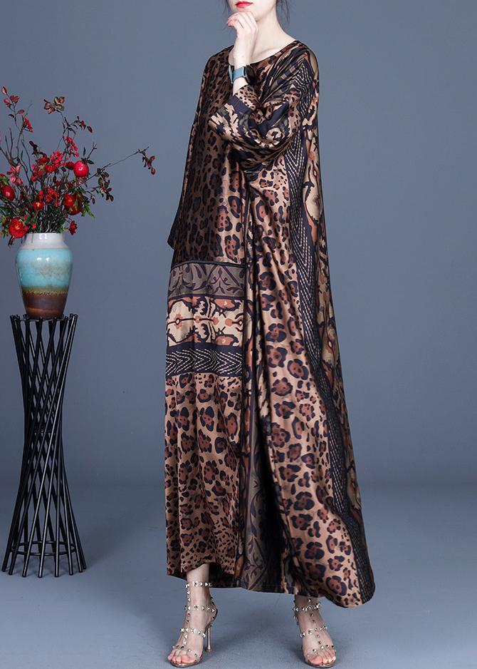 Animal Print Round Neck Drop Shoulder Contrast Band Oversized Maxi Dress