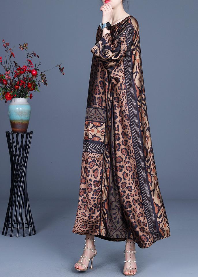 Animal Print Round Neck Drop Shoulder Contrast Band Oversized Maxi Dress