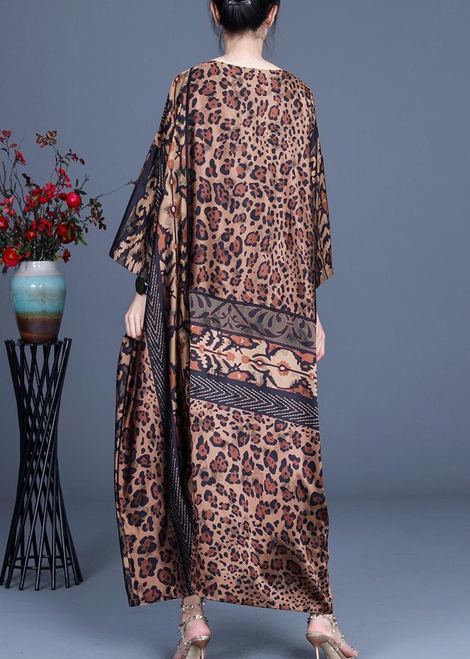 Animal Print Round Neck Drop Shoulder Contrast Band Oversized Maxi Dress