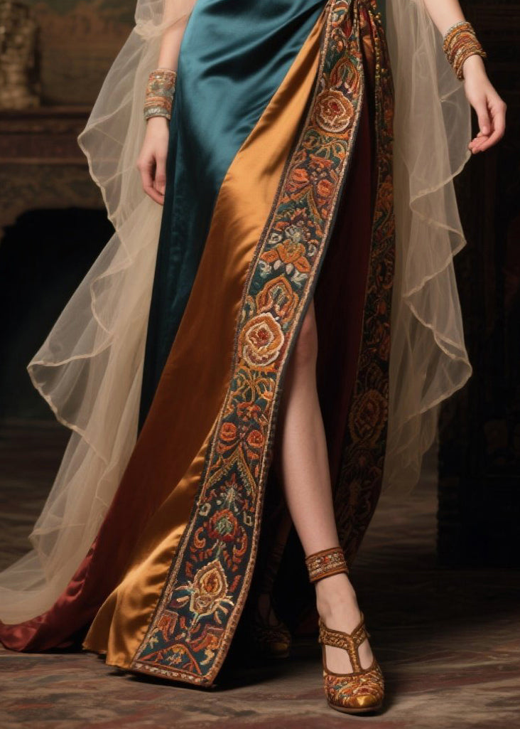Fine Colorblock Asymmetrical Patchwork Tulle Maxi Dress Summer - View 4