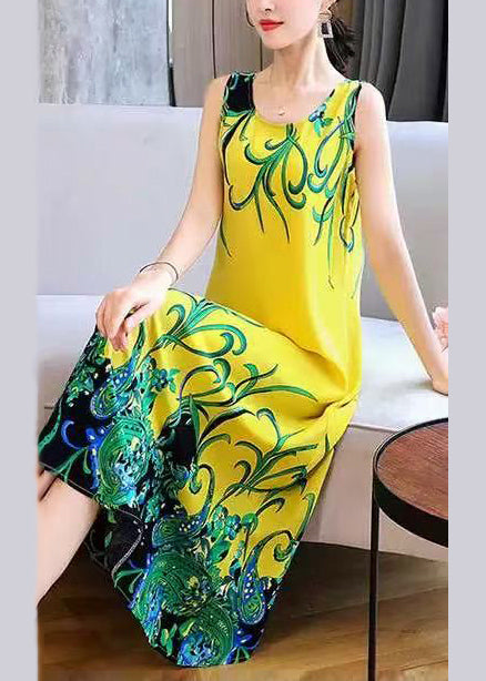 Scroll Border Print Crew Neck Sleeveless Midi Dress
