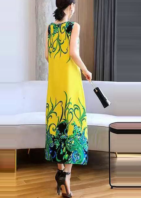 Scroll Border Print Crew Neck Sleeveless Midi Dress