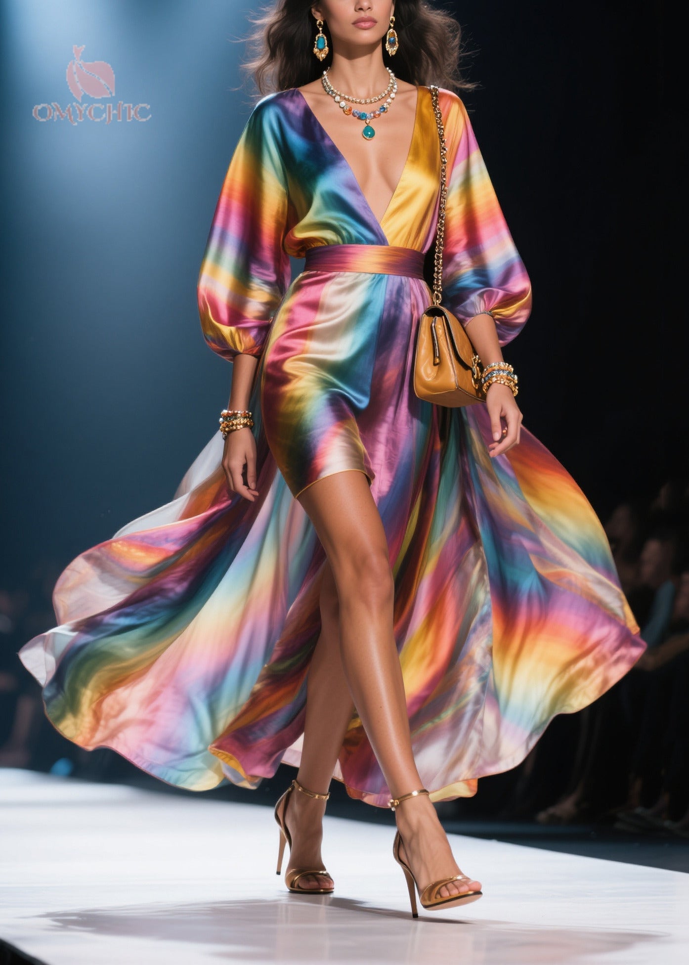 Fine Rainbow Tie Dye Exra Large Hem Chiffon Maxi Dress Summer - View 5