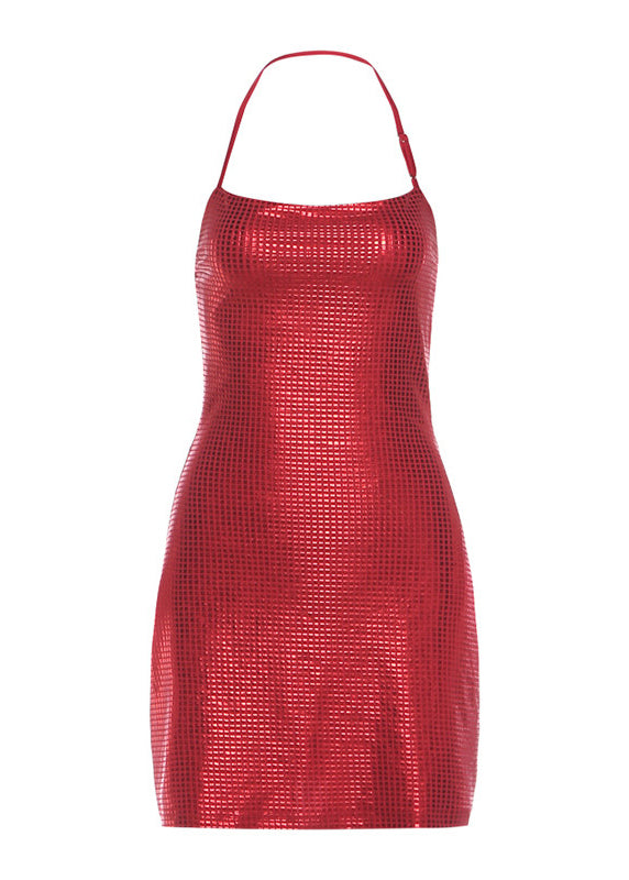 Fine Red Rhinestone Wraped Mini Dress Summer 5