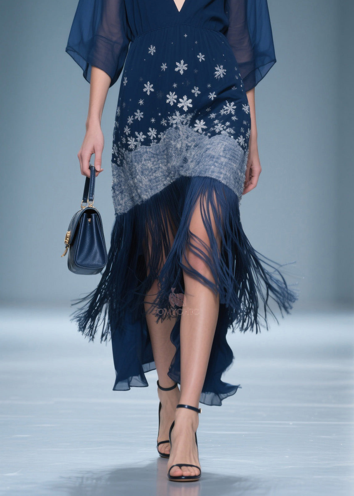 Fine V Neck Print Tassel Chiffon Maxi Dresses Summer 4