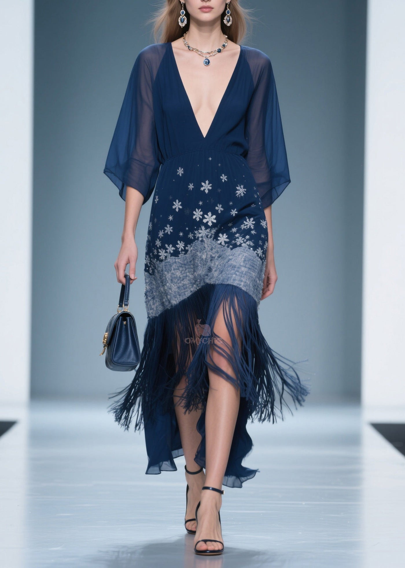 Fine V Neck Print Tassel Chiffon Maxi Dresses Summer 5