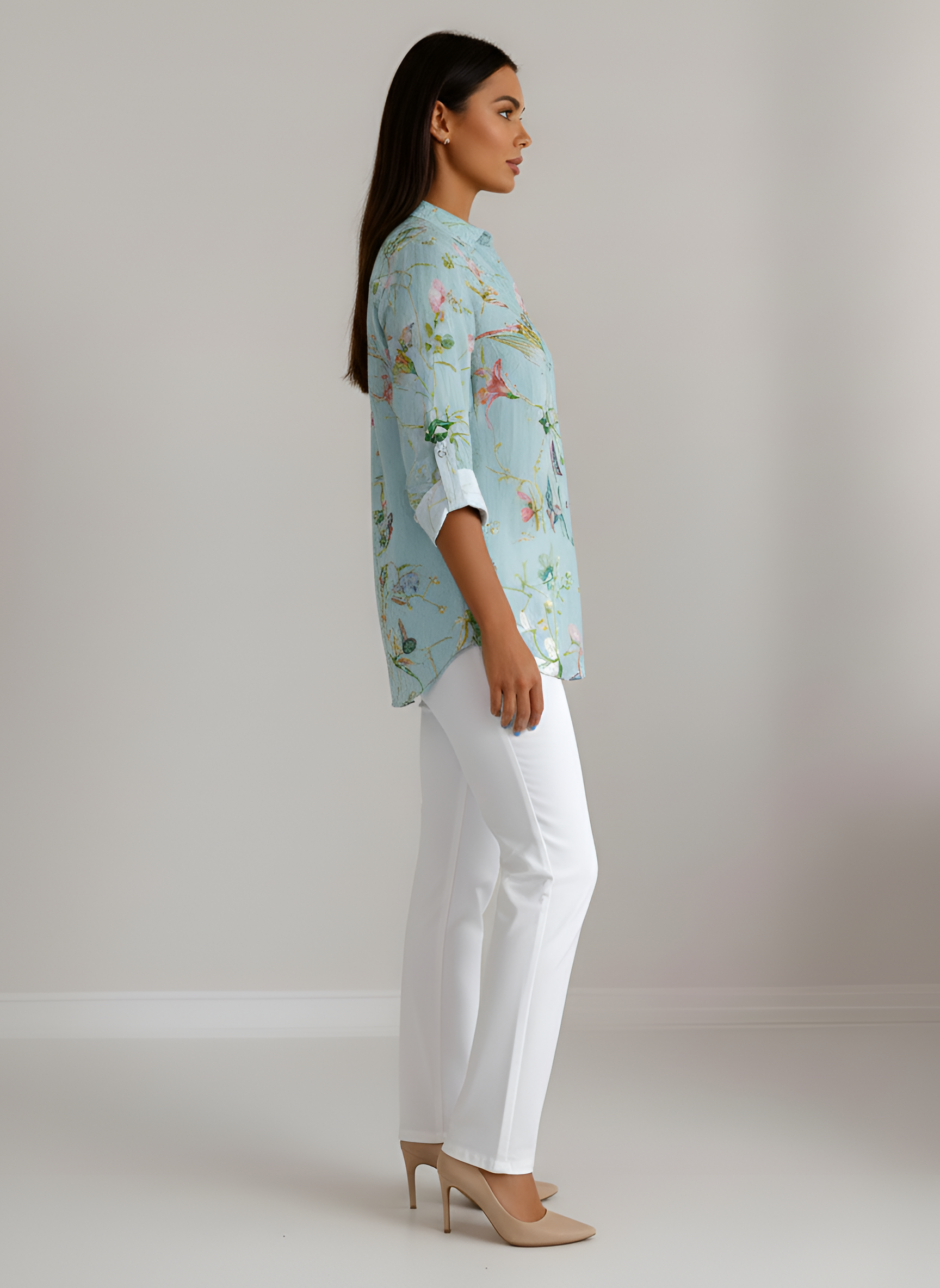 Elegant Floral Cotton Shirt with Breathable Fabric and Tailored Fit