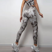 Tie Dye Waist Seamless Printed Elastic Workout Legging Gray / S