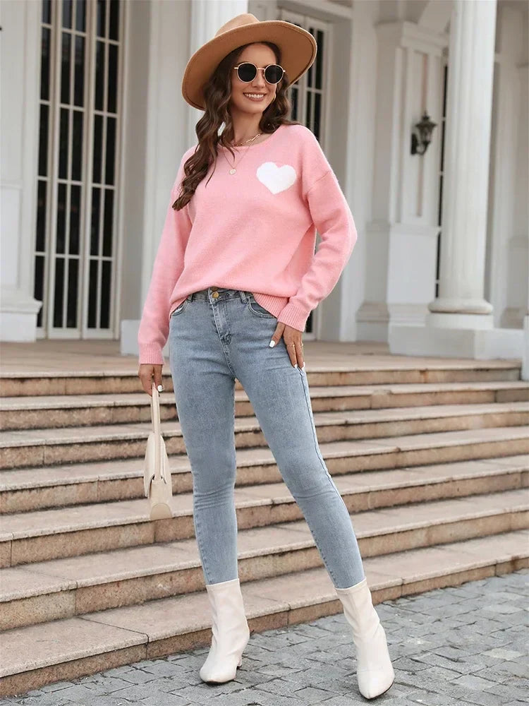 Fitshinling Heart Long Sleeve Cozy Green Sweater