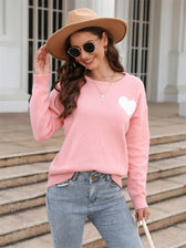 Fitshinling Heart Long Sleeve Cozy Green Sweater
