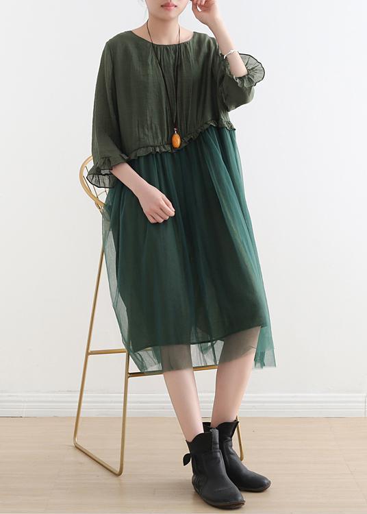 Fitted Green Patchwork tulle Summer Chiffon Dress