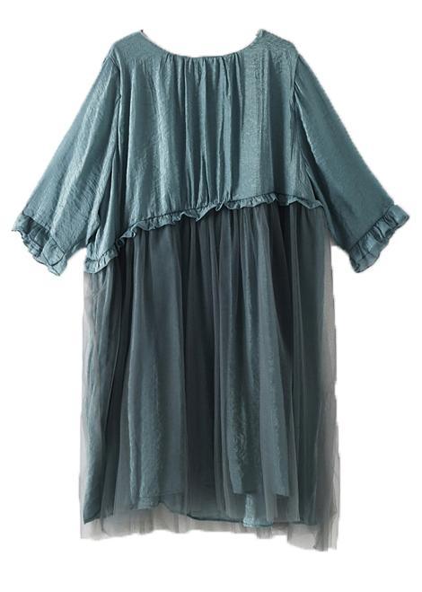 Tulle Layered Empire Waist Round Neck Long Sleeve Ruffle Trim Midi Dress