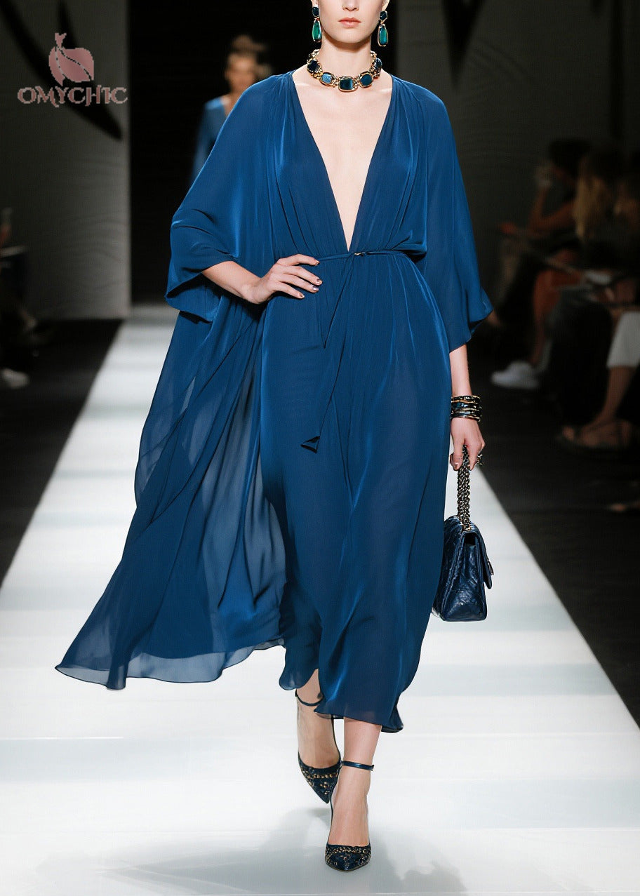 Fitted Navy Oversized Chiffon Maxi Dresses Summer - View 3