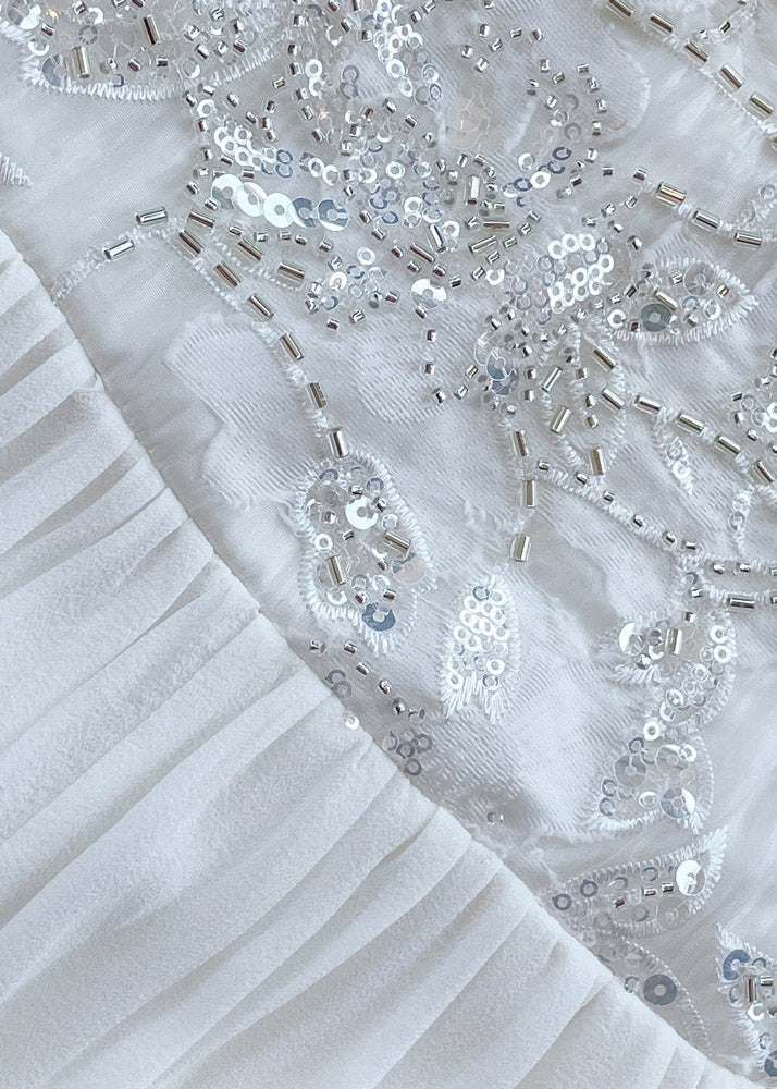 Chiffon Puff Sleeve Lace Embroidered Round Neck A-Line Maxi Wedding Dress