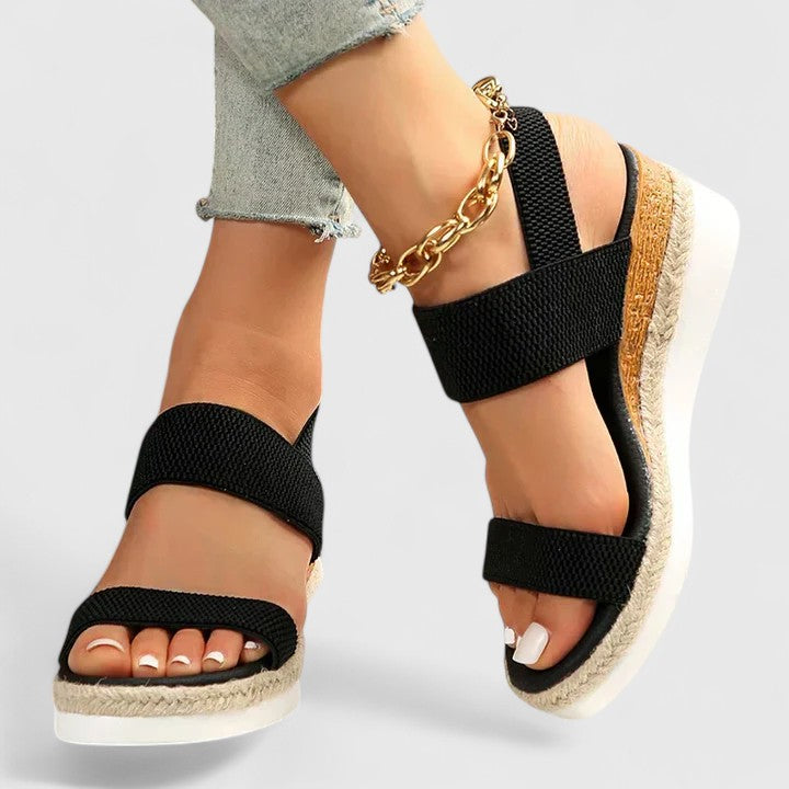 Open Toe Elastic Ankle Strap Espadrille Wedge Sandals 5