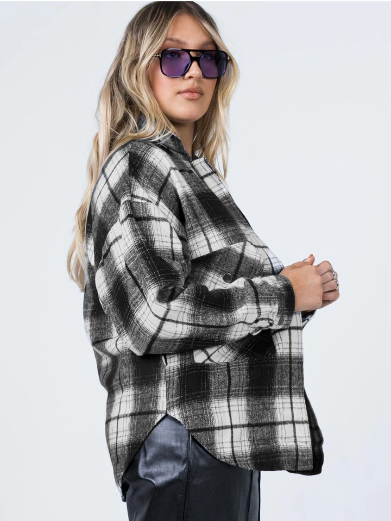 Flap Pocket Button Front Plaid Coat
