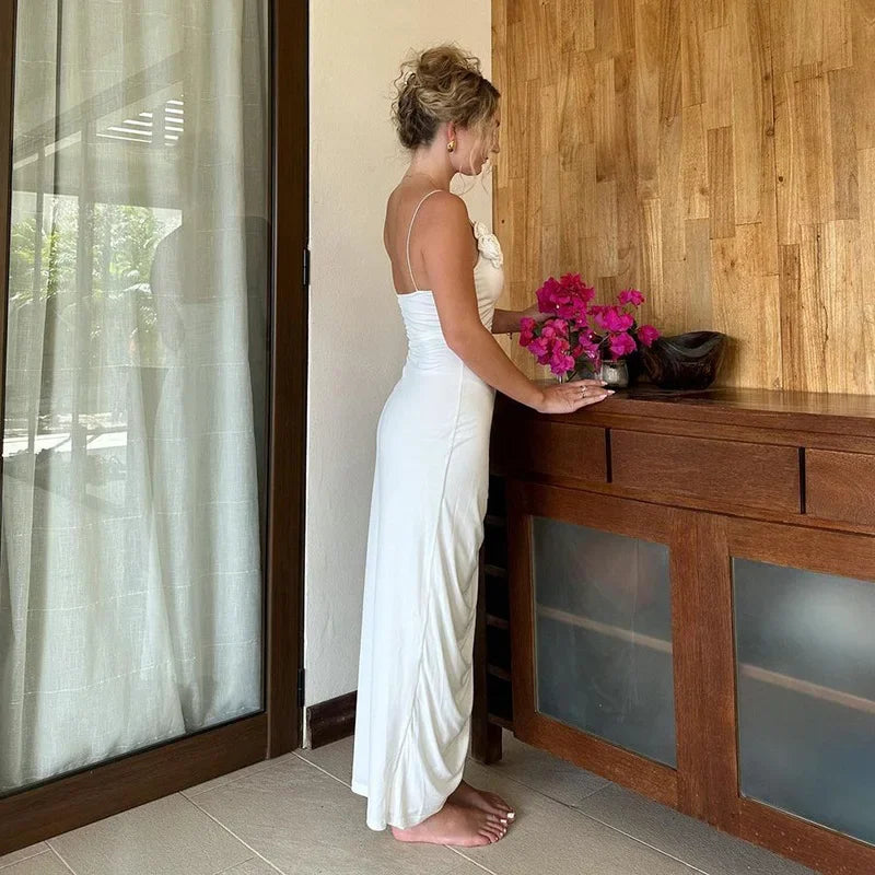 Backless Ruched Floral Maxi Dress