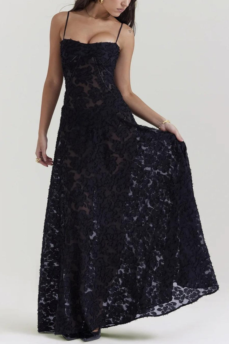Floral Jacquard Spaghetti Strap Corset Bodice Maxi Dress 7