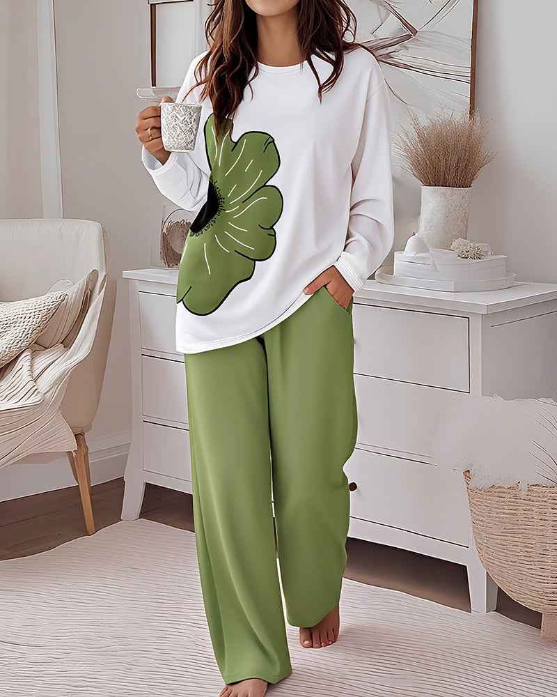 Multicolor Pajama Set Floral Print With Soft Knit Comfort For All Day Cozy Lounge Cotton