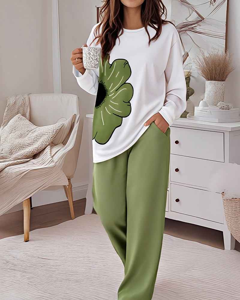Multicolor Pajama Set Floral Print With Soft Knit Comfort For All Day Cozy Lounge Cotton