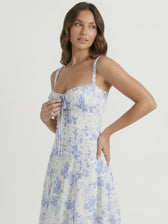 Floral Sweetheart Tie Front High Split Midi Dress 3