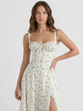 Floral Sweetheart Tie Front High Split Midi Dress 14