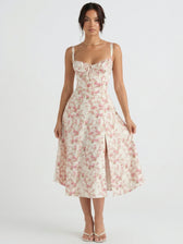 Floral Sweetheart Tie Front High Split Midi Dress 6