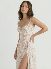 Floral Sweetheart Tie Front High Split Midi Dress 8