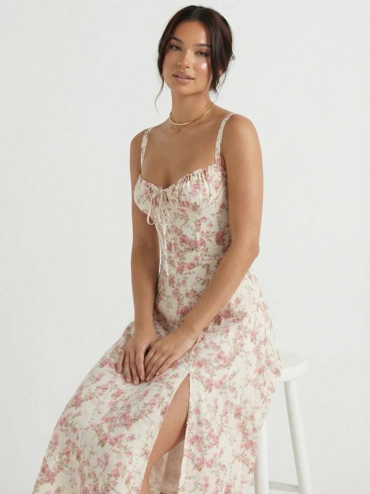 Floral Sweetheart Tie Front High Split Midi Dress 9