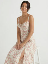 Floral Sweetheart Tie Front High Split Midi Dress 9