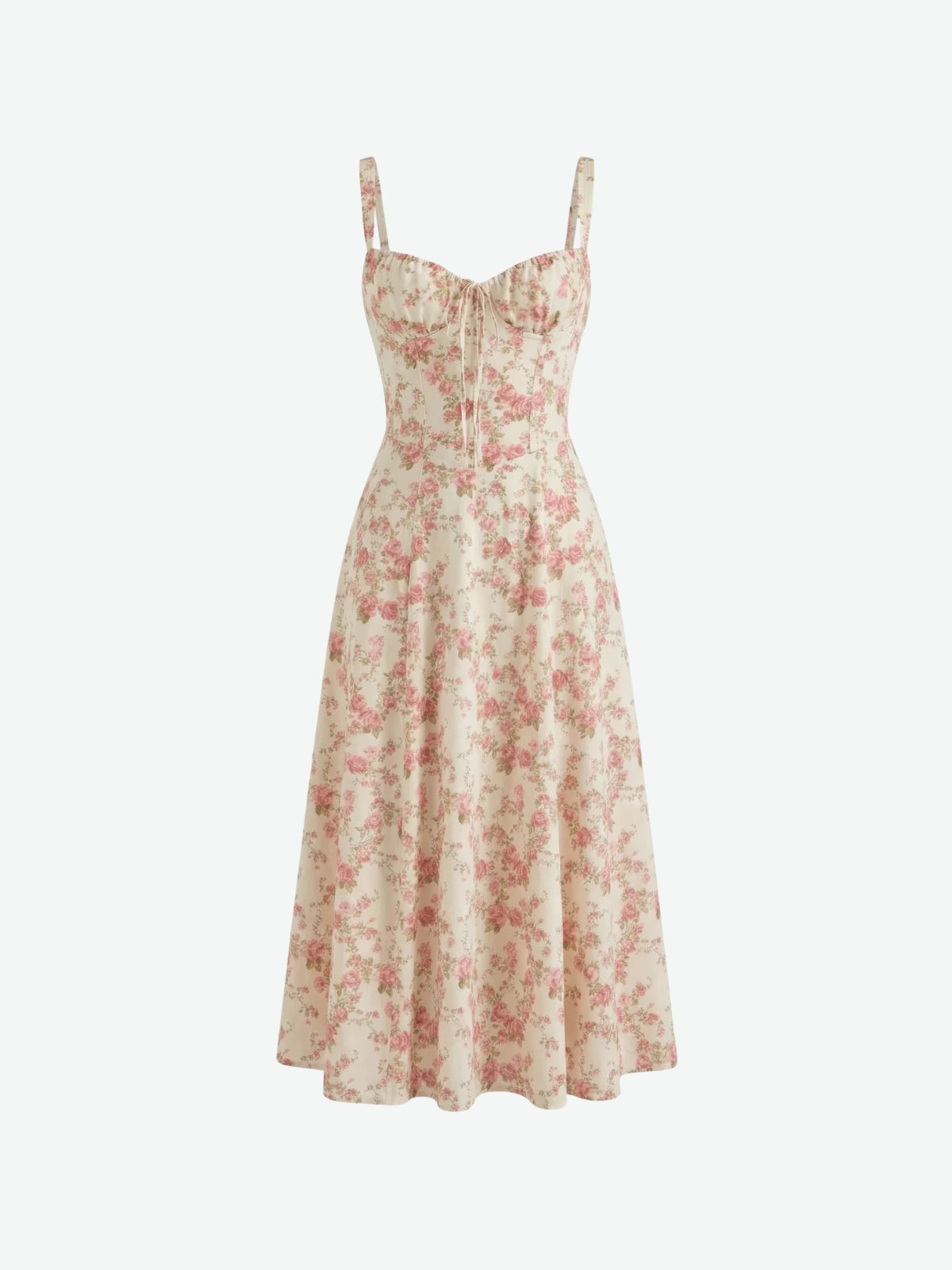 Floral Sweetheart Tie Front High Split Midi Dress 11
