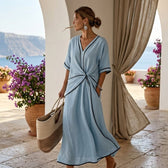 V-Neck Short Sleeve Twist Front Maxi Dress 2