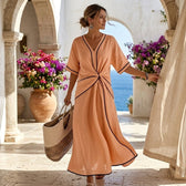 V-Neck Short Sleeve Twist Front Maxi Dress 15