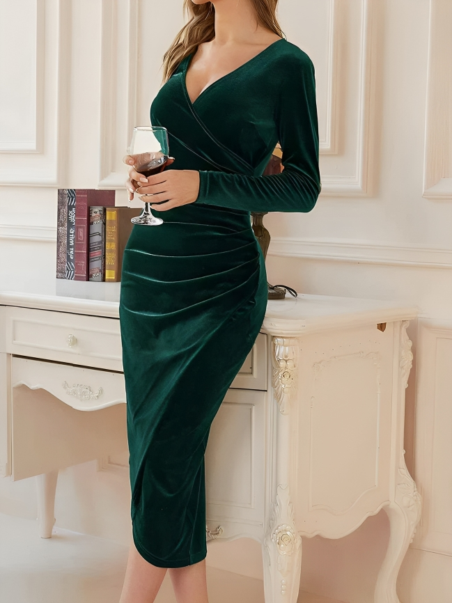 Elevated Raquel Long Sleeve Velvet Midi Dress Occasion Wear