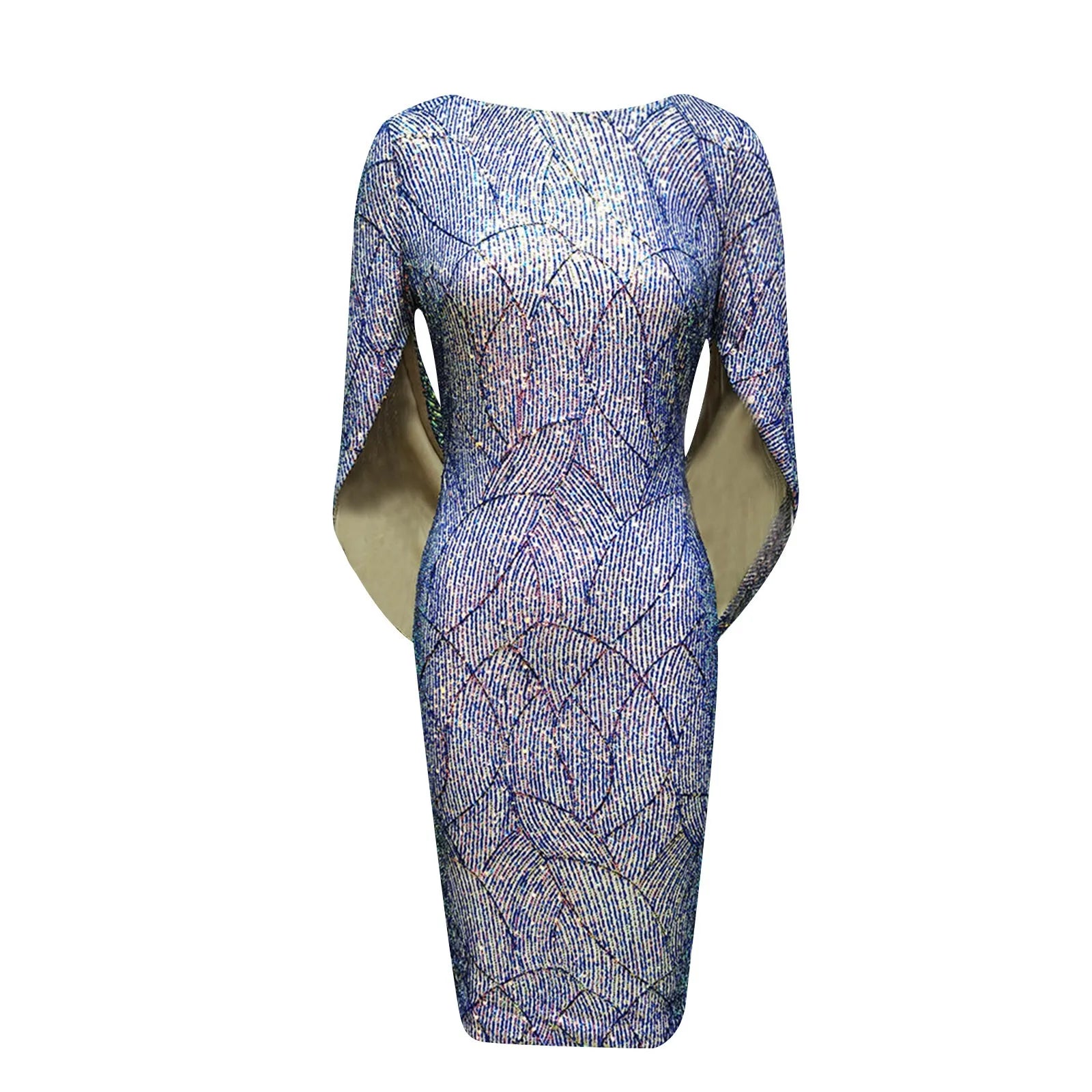 Sequin Crew Neck Cape Sleeve Bodycon Midi Dress