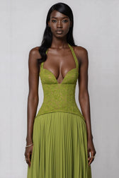 Halter Neck Deep V-Neck Lace Corset Maxi Dress 4