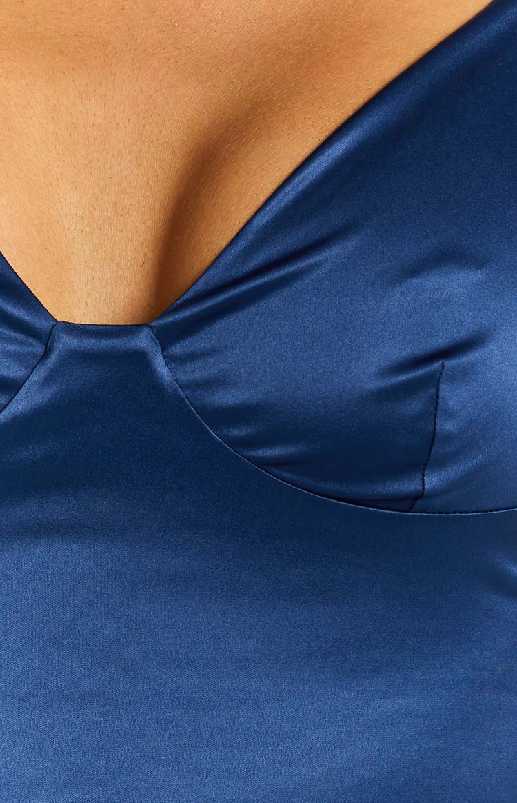 Satin V-Neck Spaghetti Strap High Split Column Maxi Dress 6