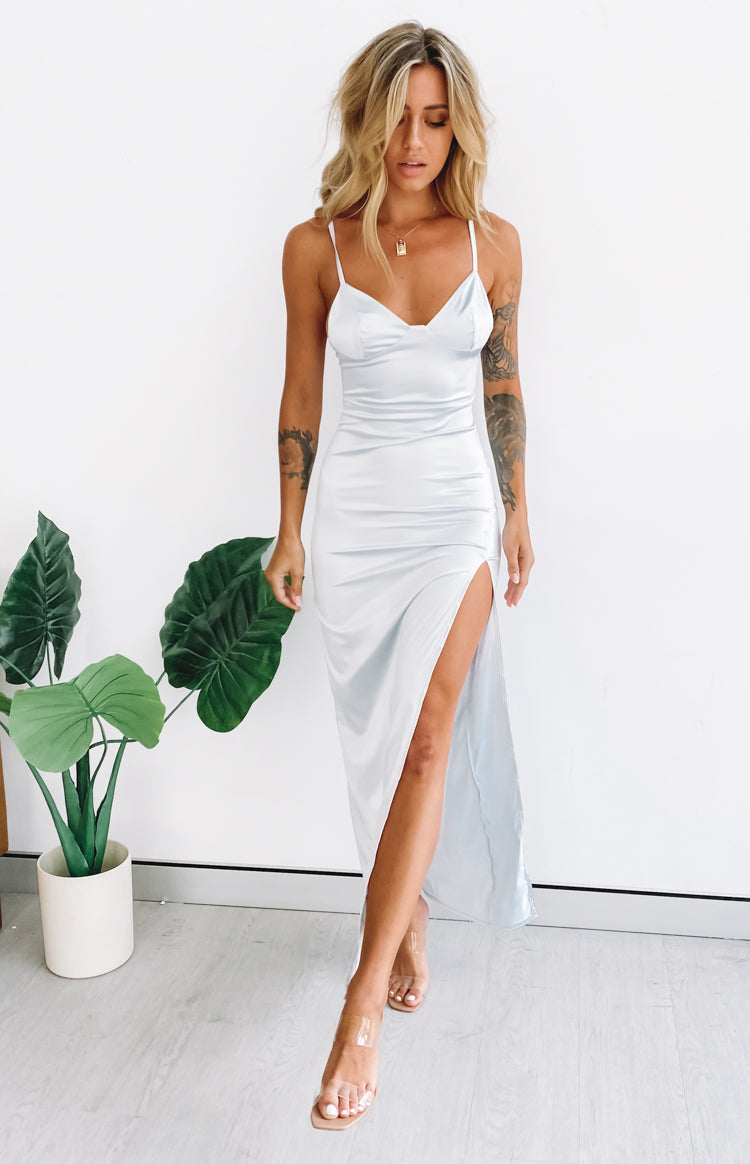 Satin V-Neck Spaghetti Strap High Split Maxi Formal Dress 5