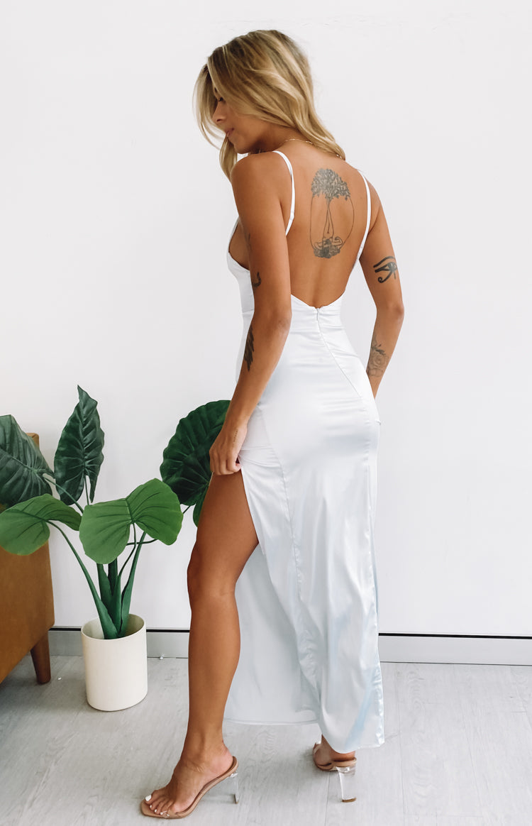 Satin V-Neck Spaghetti Strap High Split Maxi Formal Dress 7