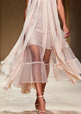 French Beige Cold Shoulder Mesh Halter Dress Summer 4