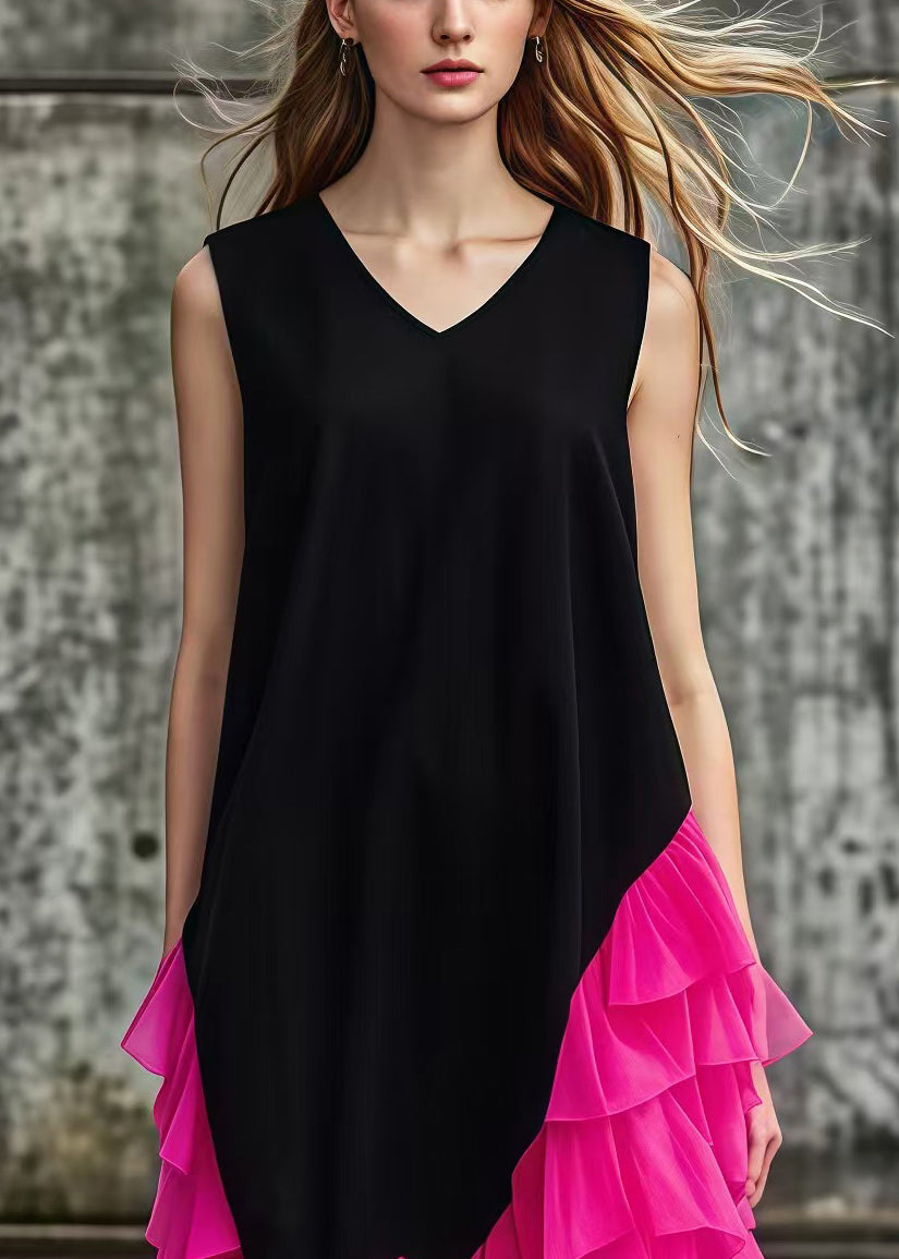 French Black Asymmetrical Tulle Patchwork Cotton Maxi Dresses Summer - View 2