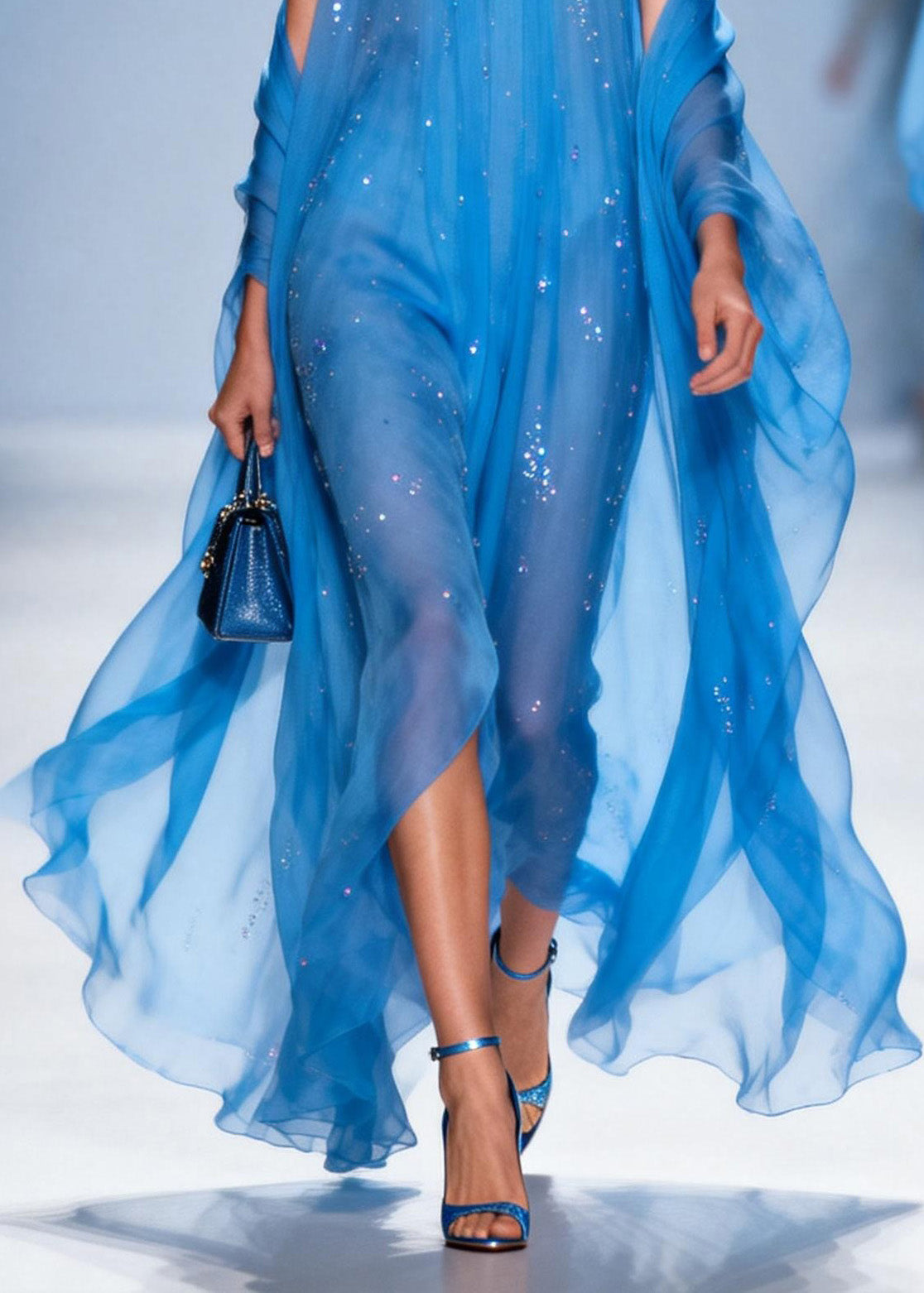 Sequin Scatter Halter Neck Sheer Chiffon Maxi Gown With Wrap